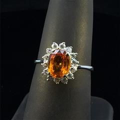 18K White Gold Diamond Oval Citrine Cocktail Ring 3.3g Size 7